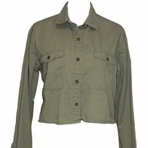 Forever 21 Cropped Army Green Button Up Top